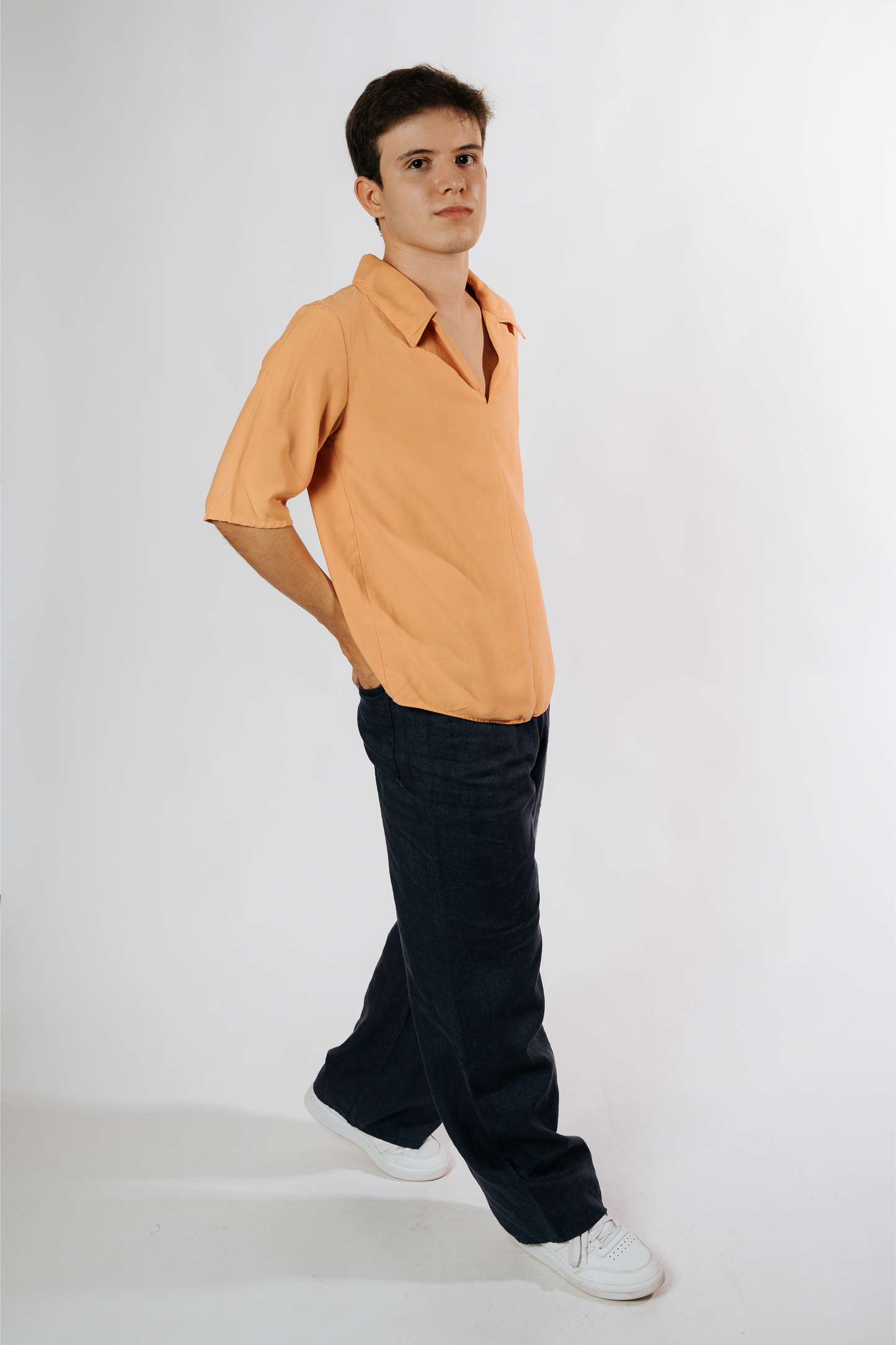 CAMISA POLO DE LINHO LARANJA